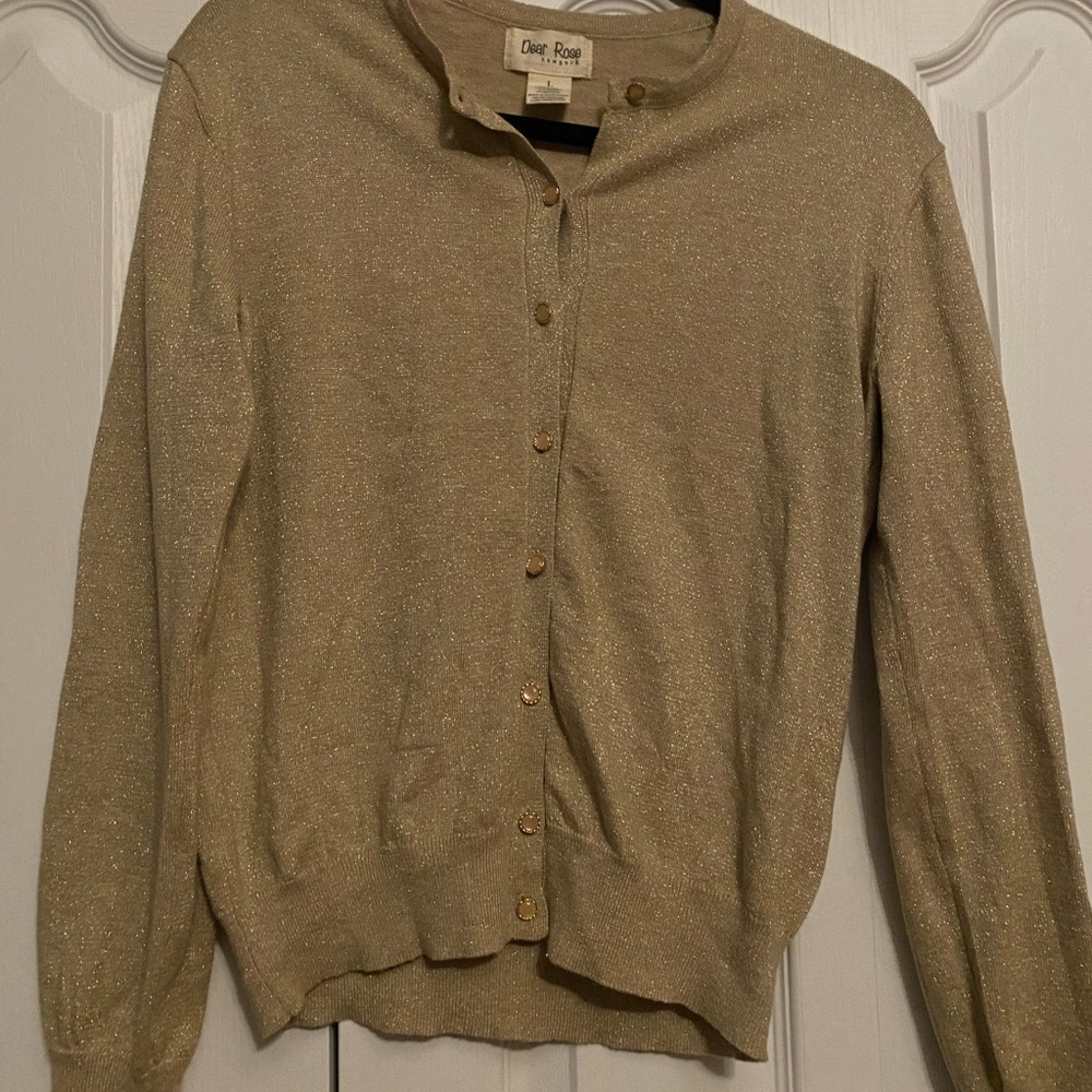 Gold Button Metallic Cardigan Sweater